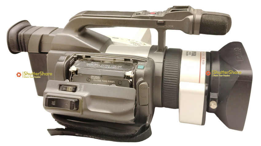 Canon DM-GL1 Professional Camcorder: Detailed View with Open Cassette Compartment