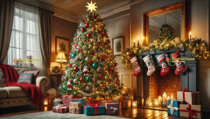 Beautifully Decorated Christmas Tree in Cozy Living Room