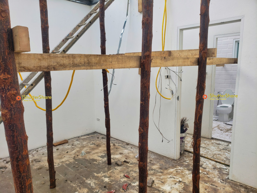 Construction Site Interior with Wooden Framework
